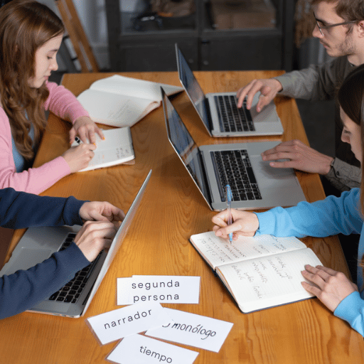Grupo de estudiantes trabajan en el taller de narrativa