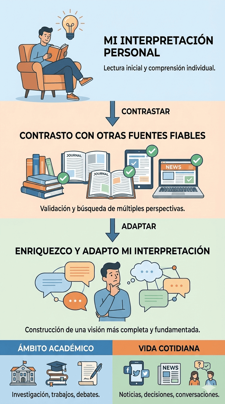 Infografía de la interpretación personal al contraste con otras fuentes