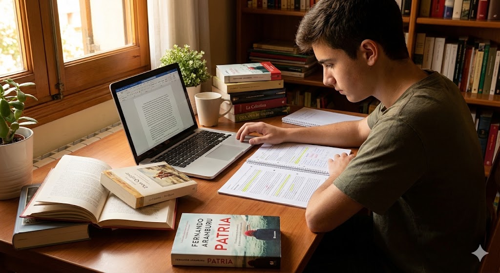 Un alumno estudia en profundad una obra literaria y consulta y anota fuentes diversas