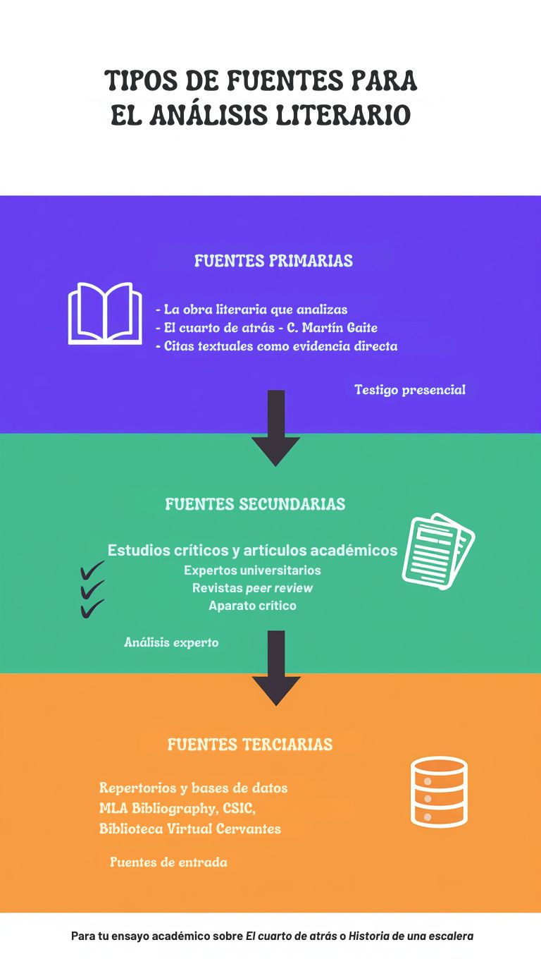 Infografía con los tres tipos de fuentes para el análisis literario