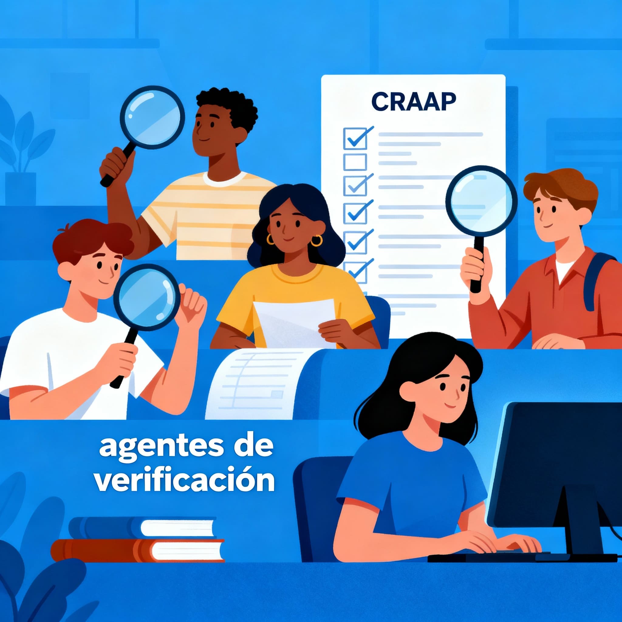 Un grupo de alumnos busca con lupas y aplica CRAAP