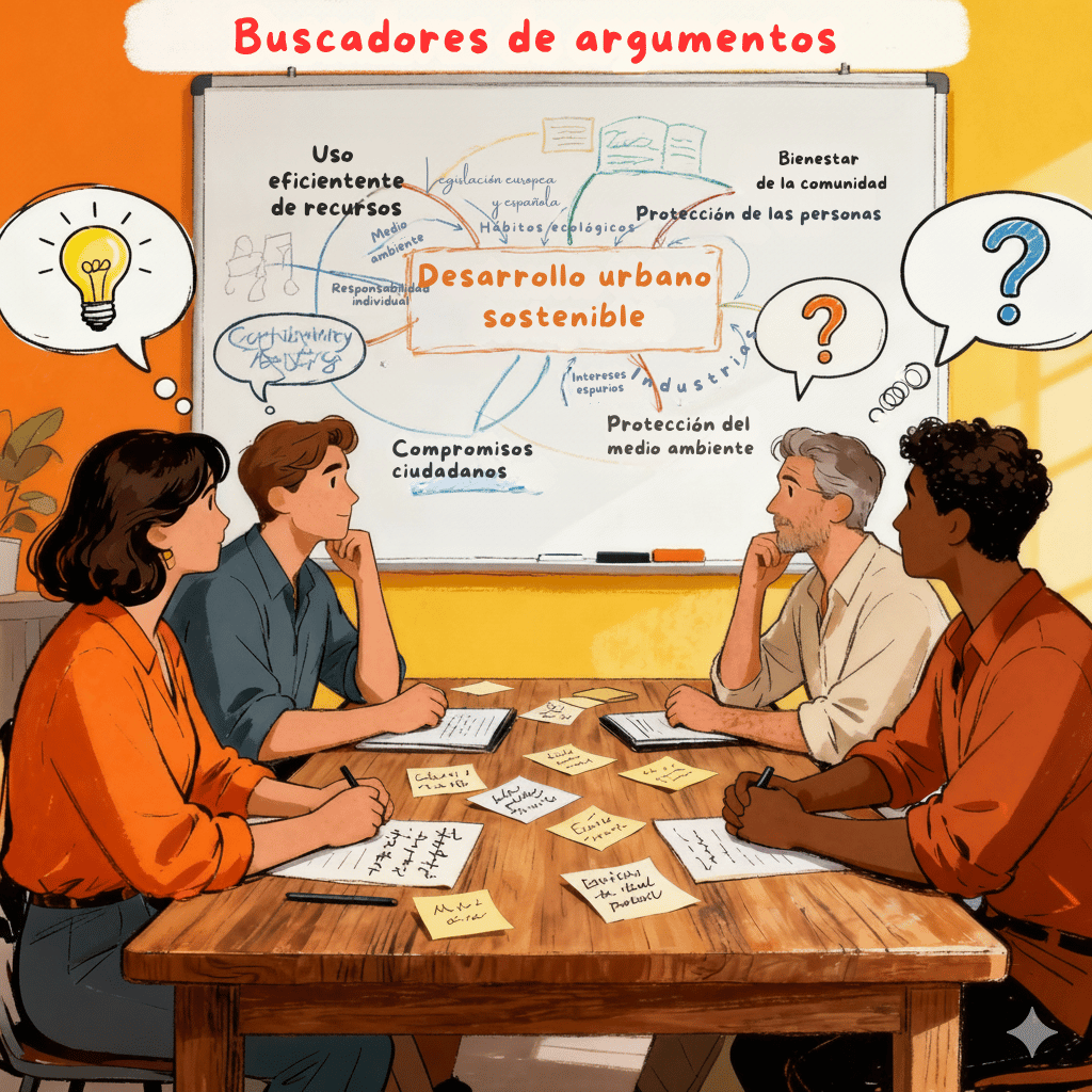 Un grupo de personas piensan para buscar argumentos en relación con una tesis