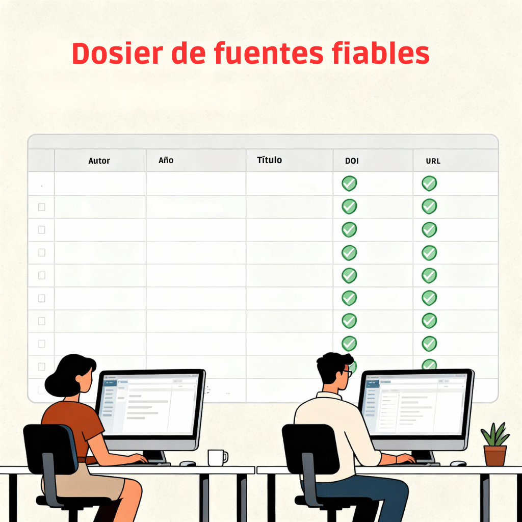 Dos personas frente a un ordenador registran fuentes que verifican